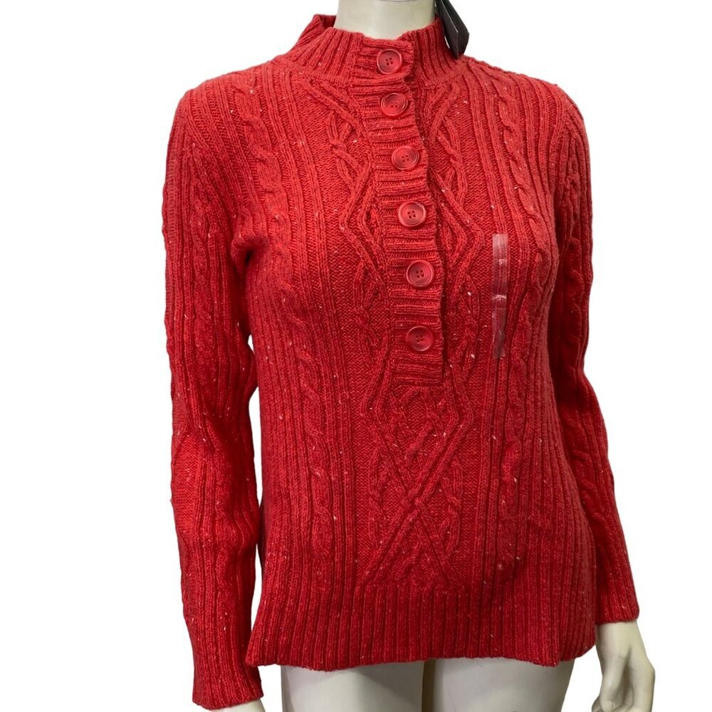 LIZ CLAIRBORNE MOCK NECK HALF BUTTON SPECKLE SWEATER SM NWT